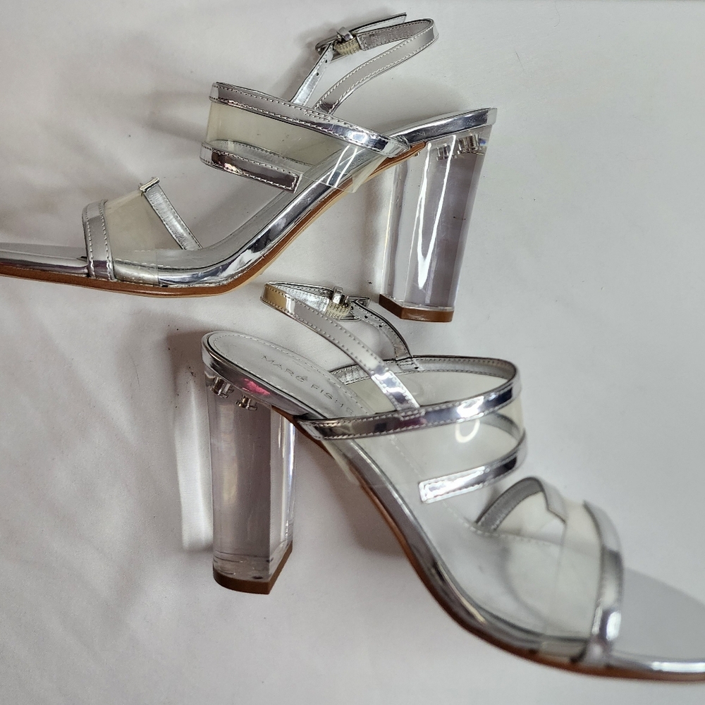 Marc Fisher Metallic Silver Acylic Sandals With Transparent Heel Size 6.5US - Picture 6 of 13